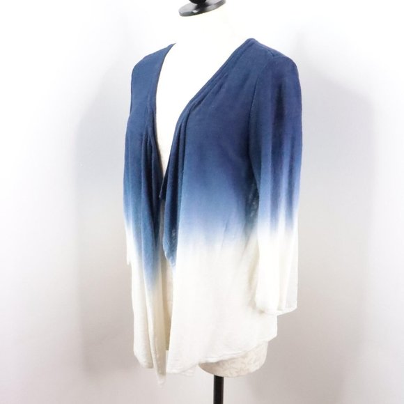 Chico's Women's S/4 Blue White Ombre Linen Cotton Open Front Cardigan Sweater - Picture 3 of 9